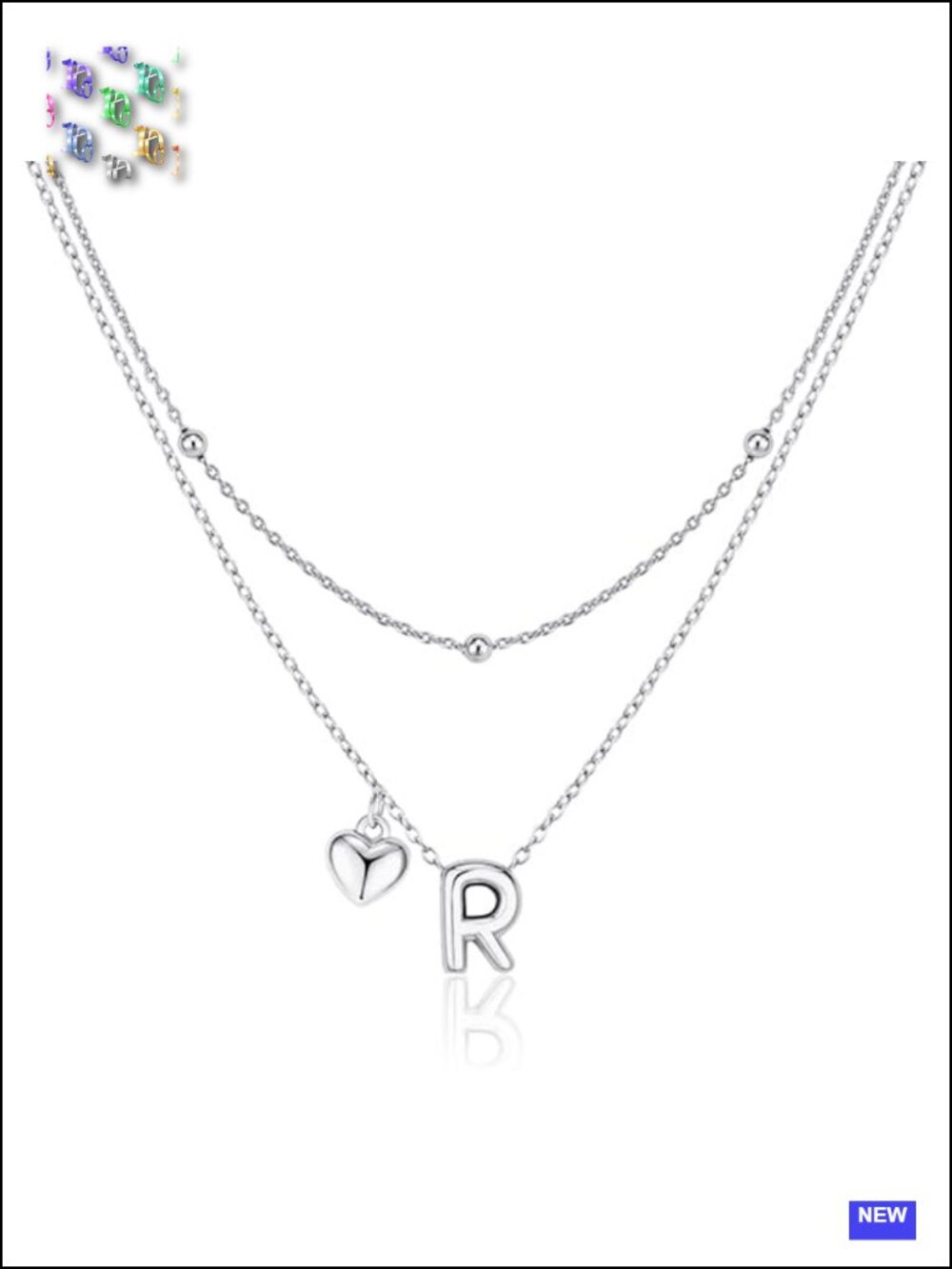 Dainty Heart Initial Necklace 14K Gold Plated Layered Letter A-Z Pendant